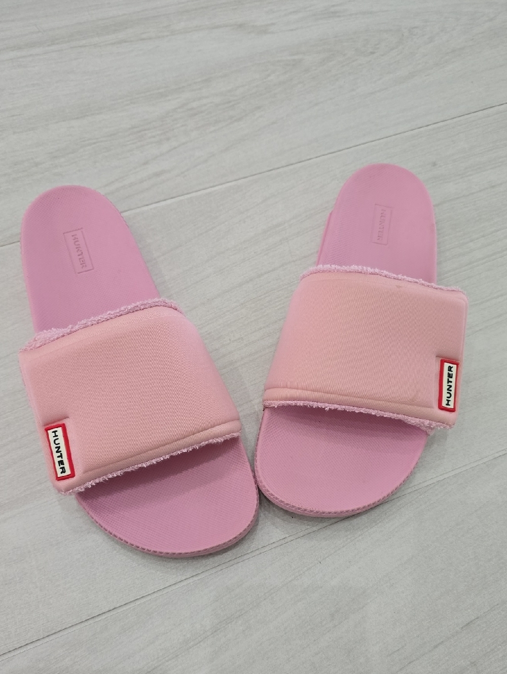 Hunter Womens Slides Sandals Pink Velcro Opening Terry Fabric Size 10